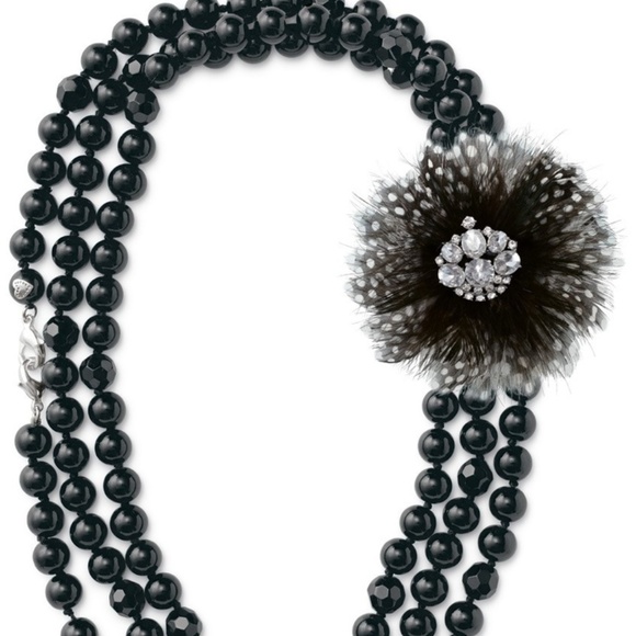 Stella & Dot Jewelry - Stella & Dot Black Beaded Necklace & Plume Brooch